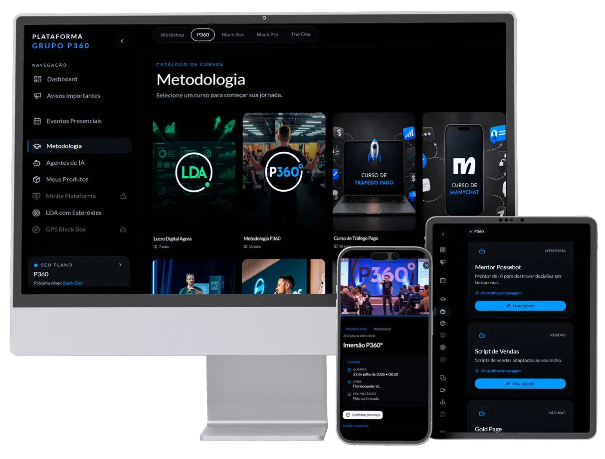 Plataforma P360 disponível em computador, tablet e celular